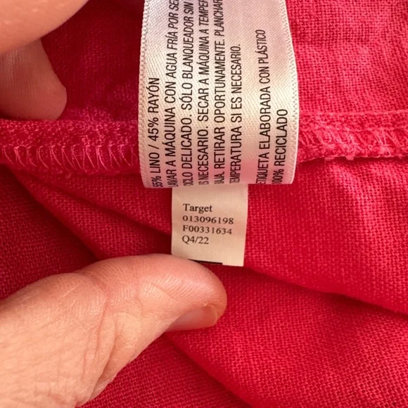 Universal Thread Pink Linen Flowy Short Sleeve A-Line Short Dress V-Neck Pocket - Picture 10 of 12